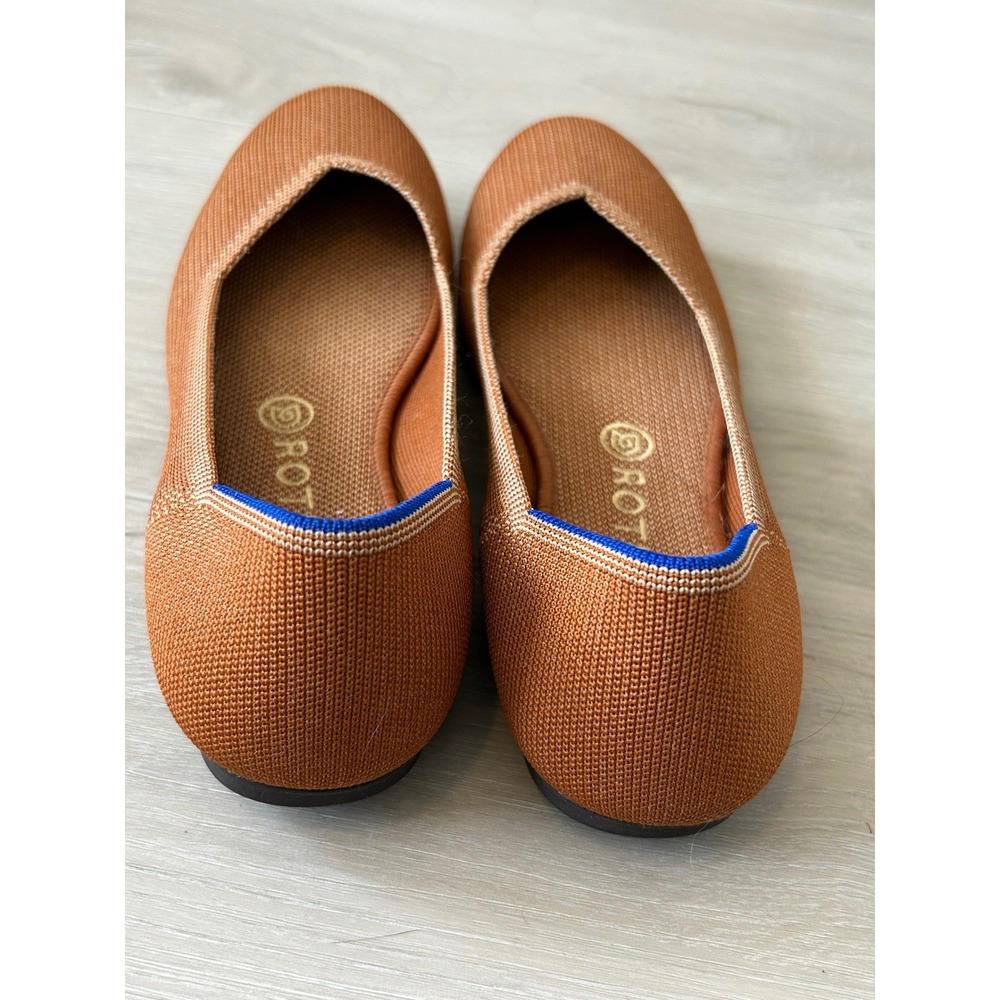 Rothy's round Toe Flats Women's 9 Cognac Brown Knit Washable Slip On Shoes - Picture 3 of 9